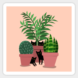 Black Cats and Potted Plants Sticker